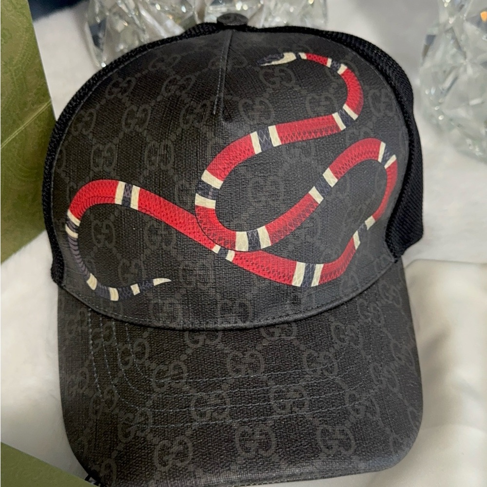 Gucci Kingsnake Print GG Supreme Baseball Hat - Picture 3 of 11